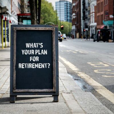 Whats your plan for retirement. Foldable advertising poster on the street