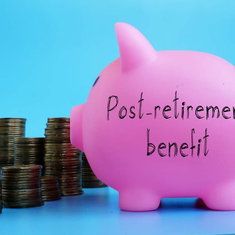 Post-retirement benefit is shown on the conceptual business photo
